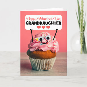 Happy Valentines Day Granddaughter Cute Cupcake Holiday Card
