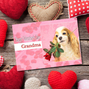Happy Valentine's Day Grandma With Dog And Rose Holiday Card