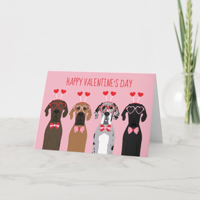 Happy Valentines Day Great Dane Dogs Holiday Card (Front)