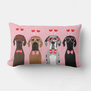 Happy Valentines Day Great Dane Dogs Lumbar Cushion