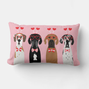 Happy Valentines Day Great Dane Dogs Lumbar Cushion