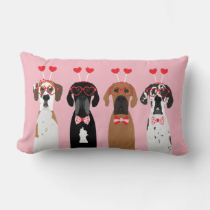 Happy Valentines Day Great Dane Dogs Lumbar Cushion