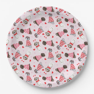 Happy Valentines Day Great Dane Dogs Paper Plate