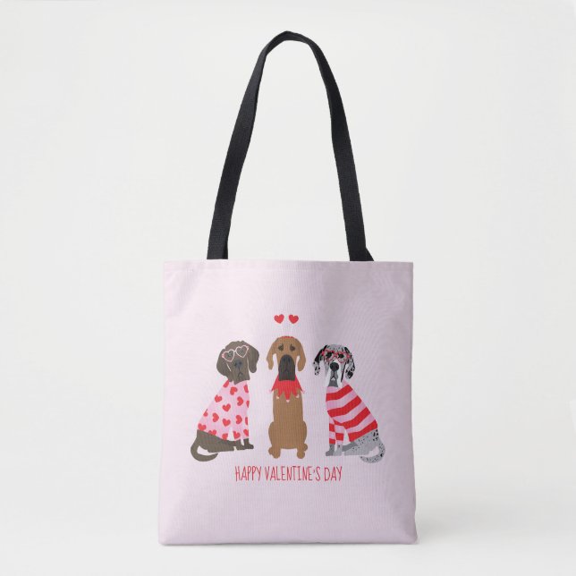 Happy Valentines Day Great Dane Dogs Tote Bag (Front)