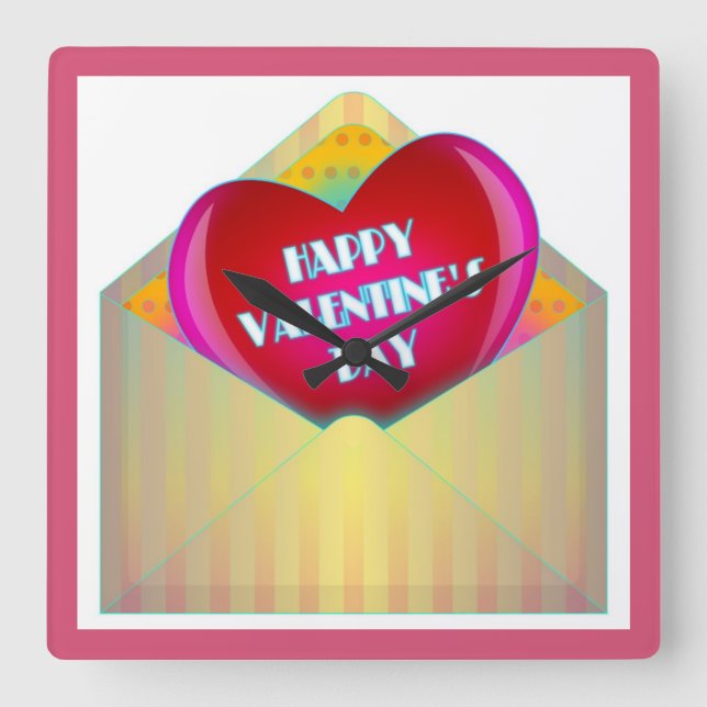 "HAPPY VALENTINE'S DAY" GREETING CARD SQUARE WALL CLOCK (Front)