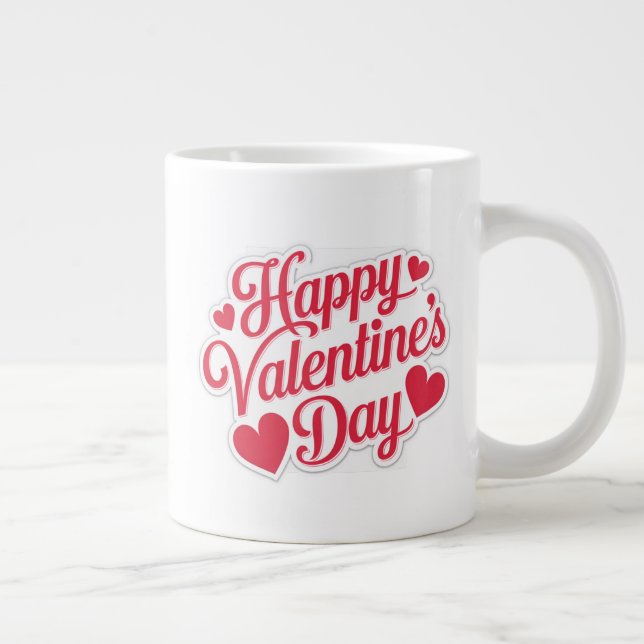 "Happy Valentine's Day Greeting Design Large Coffee Mug (Right)