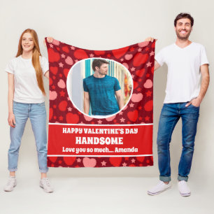 Happy Valentine's Day Handsome Personalised  Photo Fleece Blanket