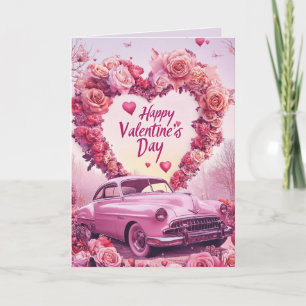 Happy Valentines day Heart and Roses Pink card