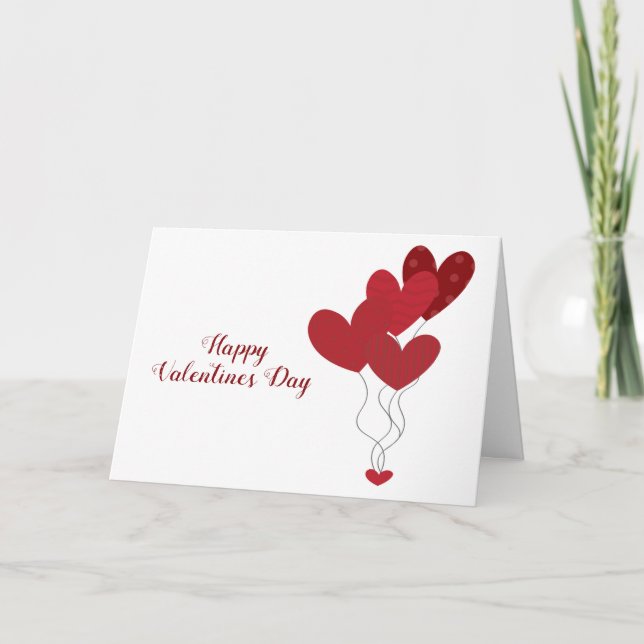 Happy Valentines Day Heart Balloons Red Card (Front)
