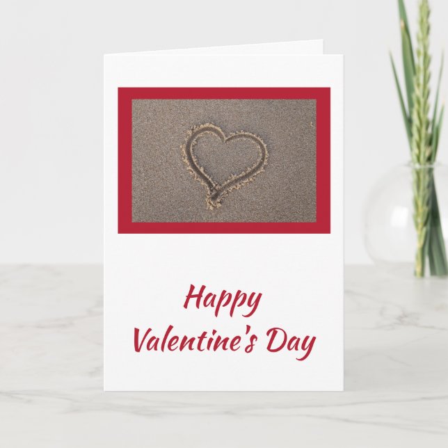 Happy Valentine's Day Heart Beach Sand Card (Front)