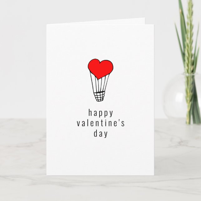 Happy Valentine's Day | Heart Hot Air Balloon Thank You Card (Front)