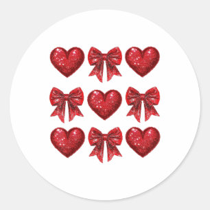 Happy Valentines Day Heart Love Coquette Bow Girl Classic Round Sticker
