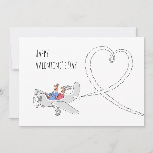 Happy Valentine's Day Heart Love Couple Airplane Holiday Card (Front)