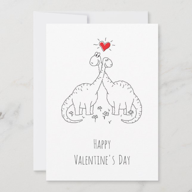 Happy Valentine's Day Heart Love Dinosaurs Holiday Card (Front)