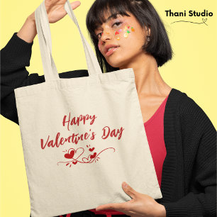 Happy Valentine's Day Heart Modern Typography Tote Bag