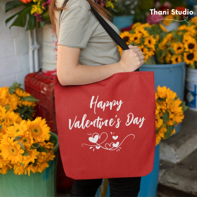 Happy Valentine's Day Heart Modern Typography  Tote Bag (Creator Uploaded)