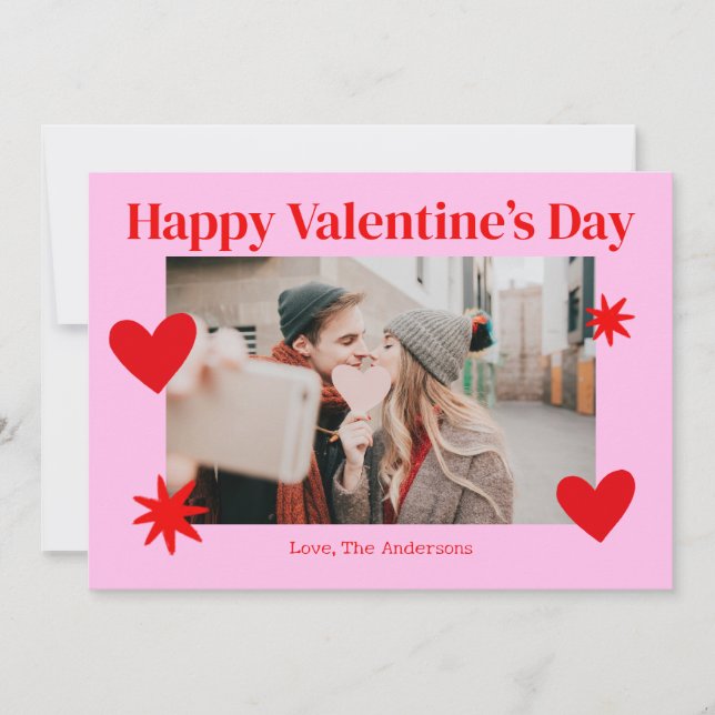 Happy Valentines Day Heart Pink Photo Card (Front)