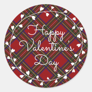 Happy Valentine's Day Heart Plaid Wreath Classic Round Sticker