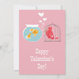 Happy Valentine's Day Heart Red Parrot Golden Fish Holiday Card