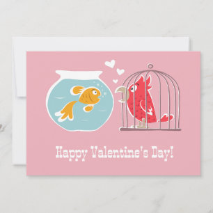 Happy Valentine's Day Heart Red Parrot Golden Fish Holiday Card