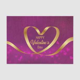 Happy Valentine's Day Heart Ribbon Gold Purple Tissue Paper