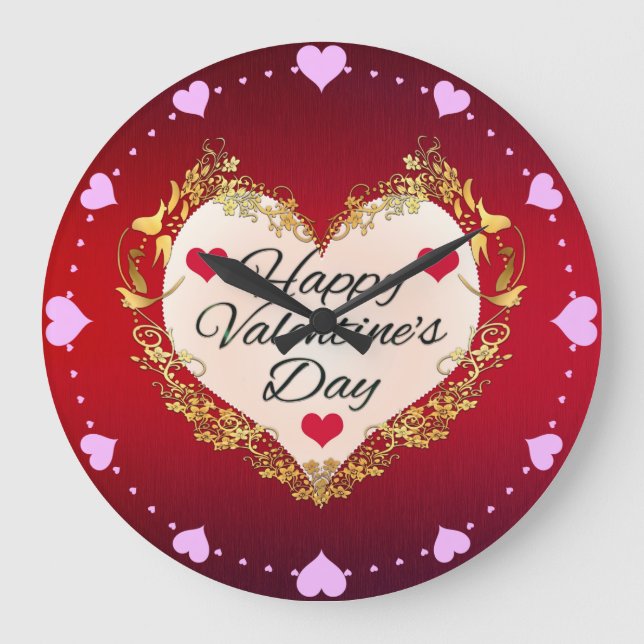 Happy Valentine's Day Heart Shape-47949 Large Clock (Front)