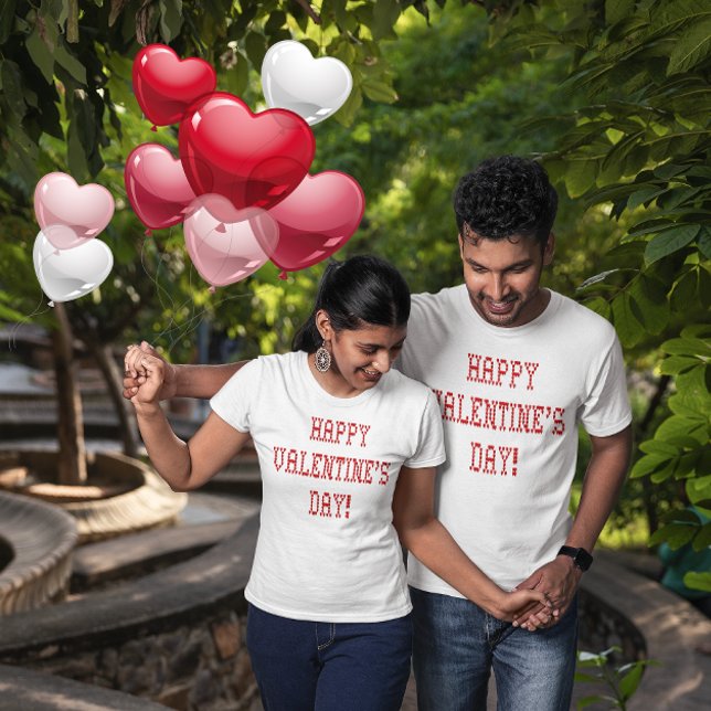 Happy Valentine's Day Heart Shaped Font Unisex T-Shirt (Happy Valentine's Day Tiny Heart Shaped Font Unisex T-Shirt)