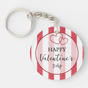 Happy Valentine's Day Heart Stripes Acrylic Key Ring
