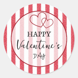 Happy Valentine's Day Heart Stripes Classic Round Sticker