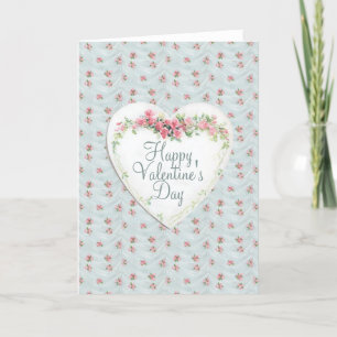 Happy Valentine's Day Heart Vintage Rose Teal  Holiday Card