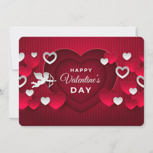 Happy Valentine's Day Hearts and Cupid Holiday Card