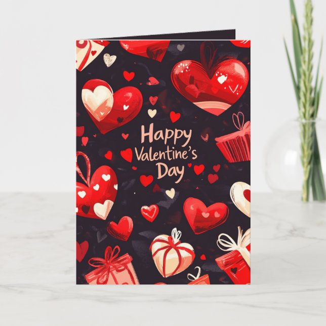 Happy Valentines Day Hearts and gifts Card (Front)