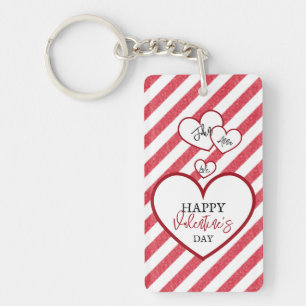 Happy Valentine's Day Hearts Chalk Stripes Acrylic Key Ring