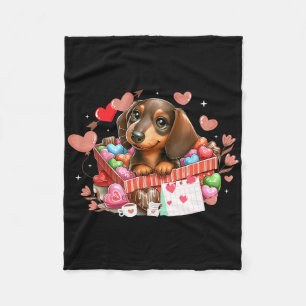 Happy Valentine's Day Hearts Cute Dachshund Dog Lo Fleece Blanket