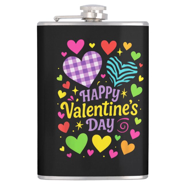 Happy Valentine's Day - Hearts Love Hip Flask (Front)