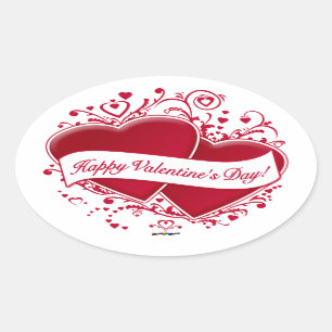 Happy Valentine's Day! Hearts Network Oval Sticker