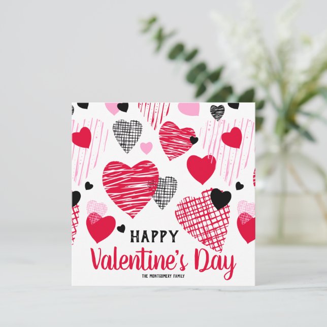 "Happy Valentine's Day" Hearts Personalised Flat Card (Standing Front)