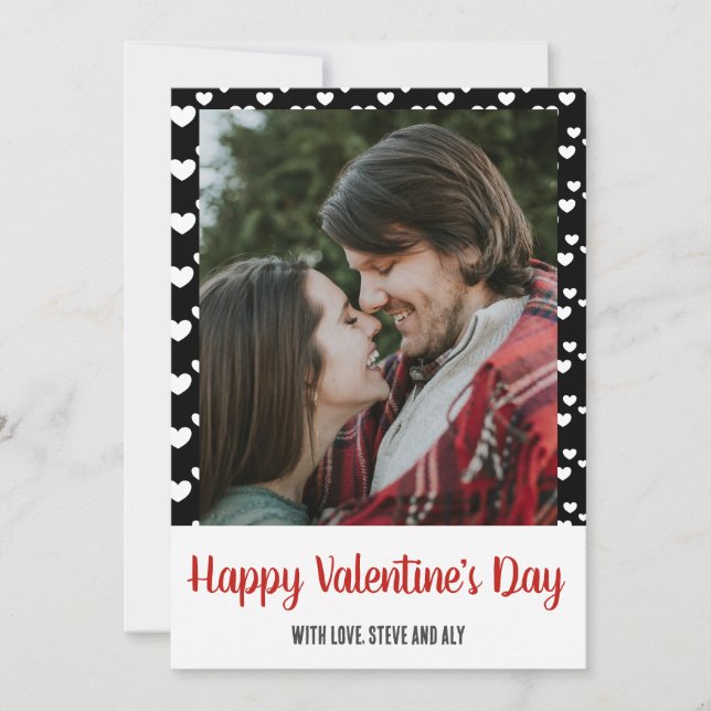 Happy Valentine's Day Hearts Photo Holiday Card (Front)