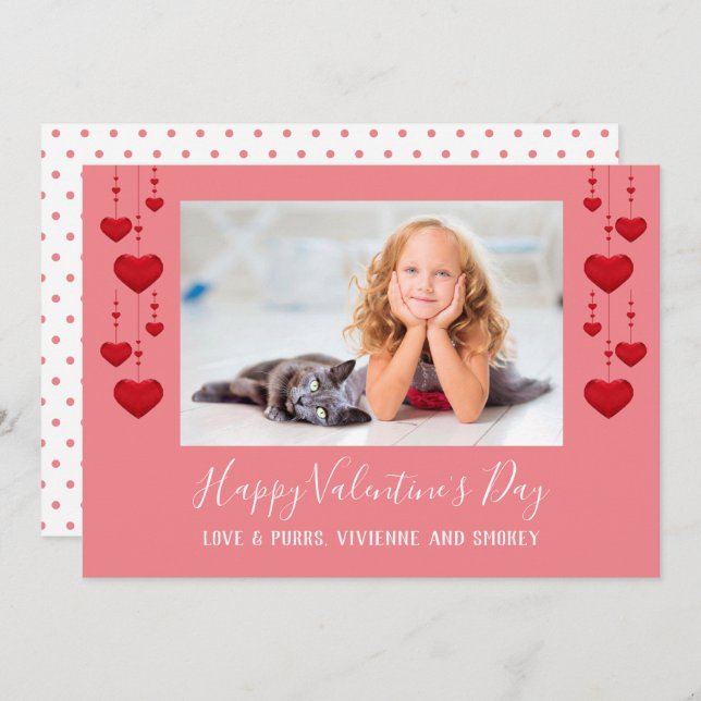 Happy Valentine's Day Hearts Pink Flat Photo Card (Front/Back)