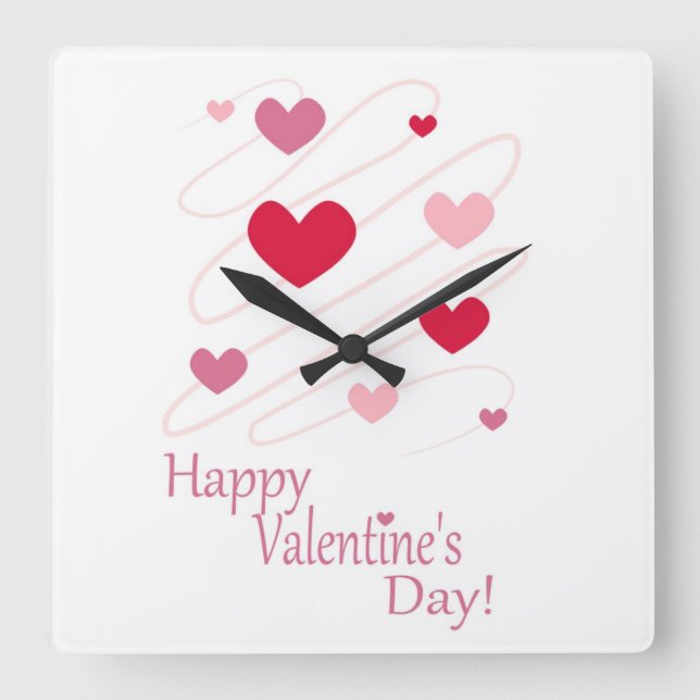 "HAPPY VALENTINE'S DAY" HEARTS SQUARE WALL CLOCK (Front)