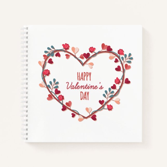 Happy Valentine's Day Hearts Wreath | Notebook (Front)