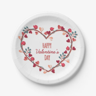 Happy Valentine's Day Hearts Wreath Paper Plate
