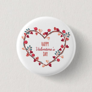 Happy Valentine's Day Hearts Wreath Pin Button