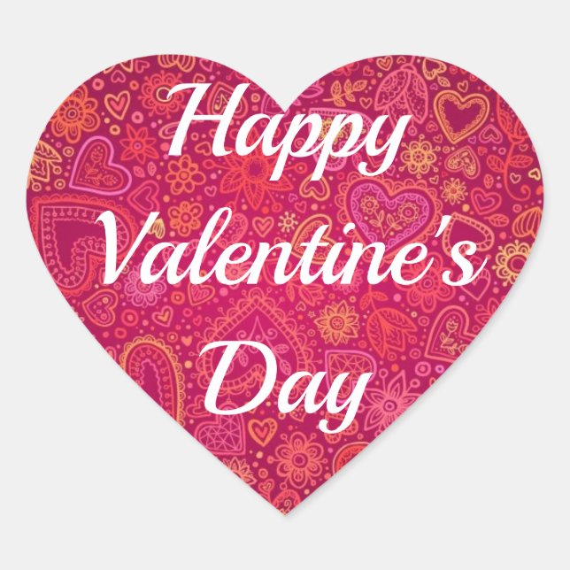 Happy Valentine's Day Hearts Your Text 20 STICKERS (Front)