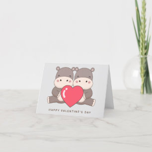 Happy Valentine's Day   Hippos Thank You Card