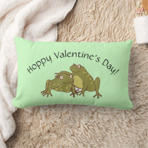Happy Valentines Day Hoppy Frogs In Love Lumbar Cushion