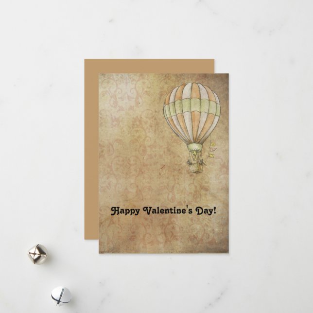 Happy Valentine's Day Hot Air Balloon Steampunk Holiday Card (Front/Back In Situ)