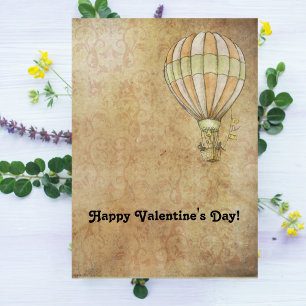 Happy Valentine's Day Hot Air Balloon Steampunk Holiday Card