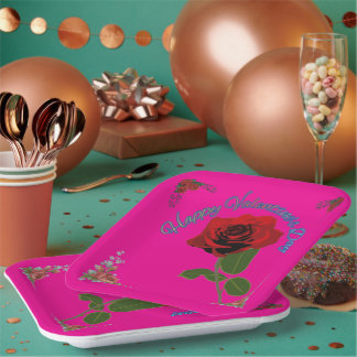 Happy valentine's day hot pink paper plate