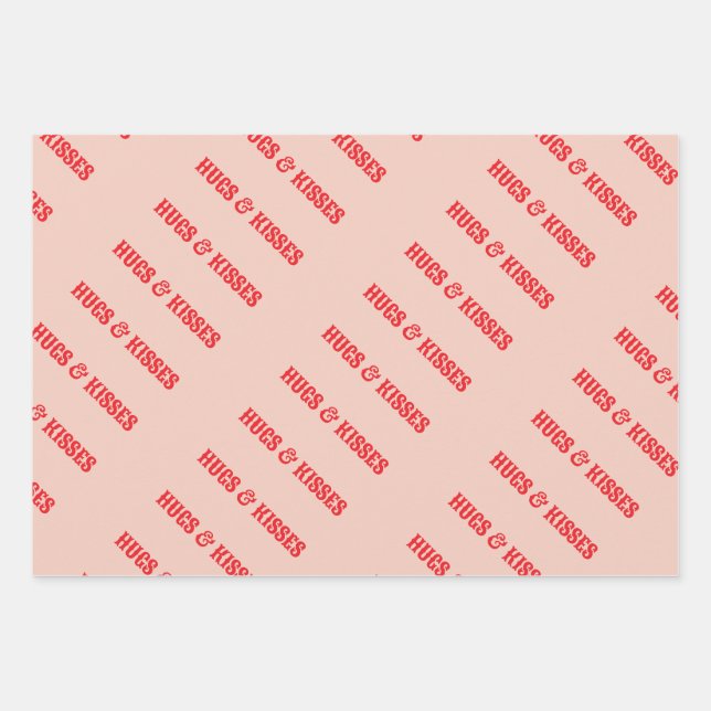 Happy Valentine's Day Hugs & Kisses Love Custom  Wrapping Paper Sheet (Front)